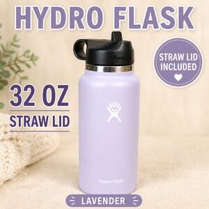 Hydro Flask 32oz Wide Mouth Water Bottle Lavender Purple Straw Lid Insulated